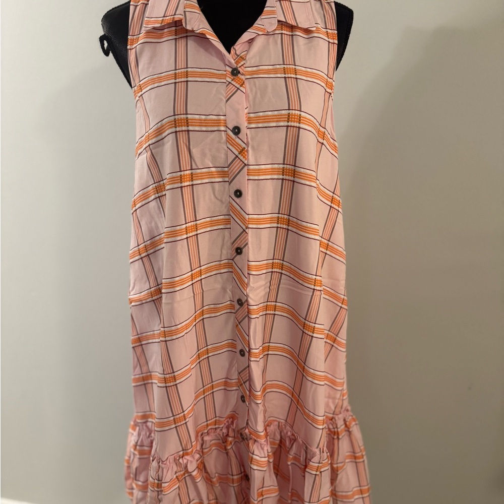 Anthropologie ( Maeve) Women’s Pink and Orange Ruffled Buttoned Mini Sundress M